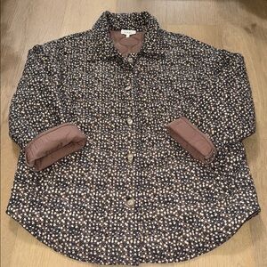 Bohme floral corduroy jacket large blue brown cream button up quilted comfy